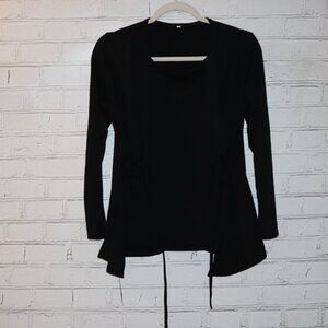 🖤 Black Waist‑Tie Cardigan · Size Large · effortless layers & flattering